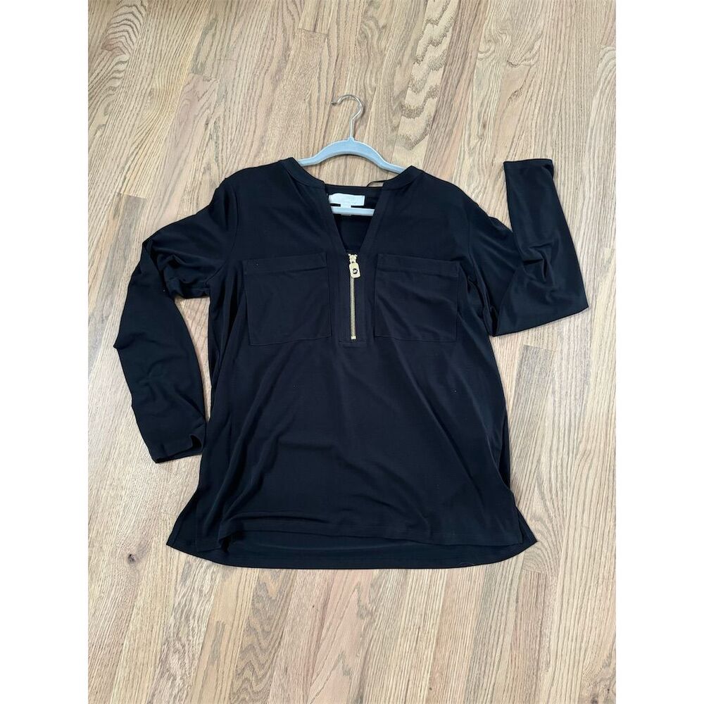 Michael Kors Black Long-Sleeve Zip Pullover Blouse